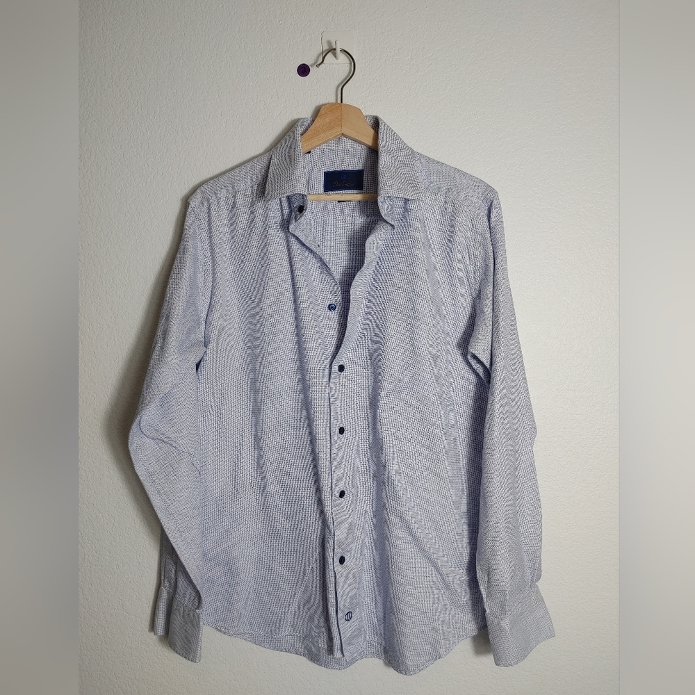 David Donahue Blue Patterned Long Sleeve Neck‎ 16 Sleeve 34/35